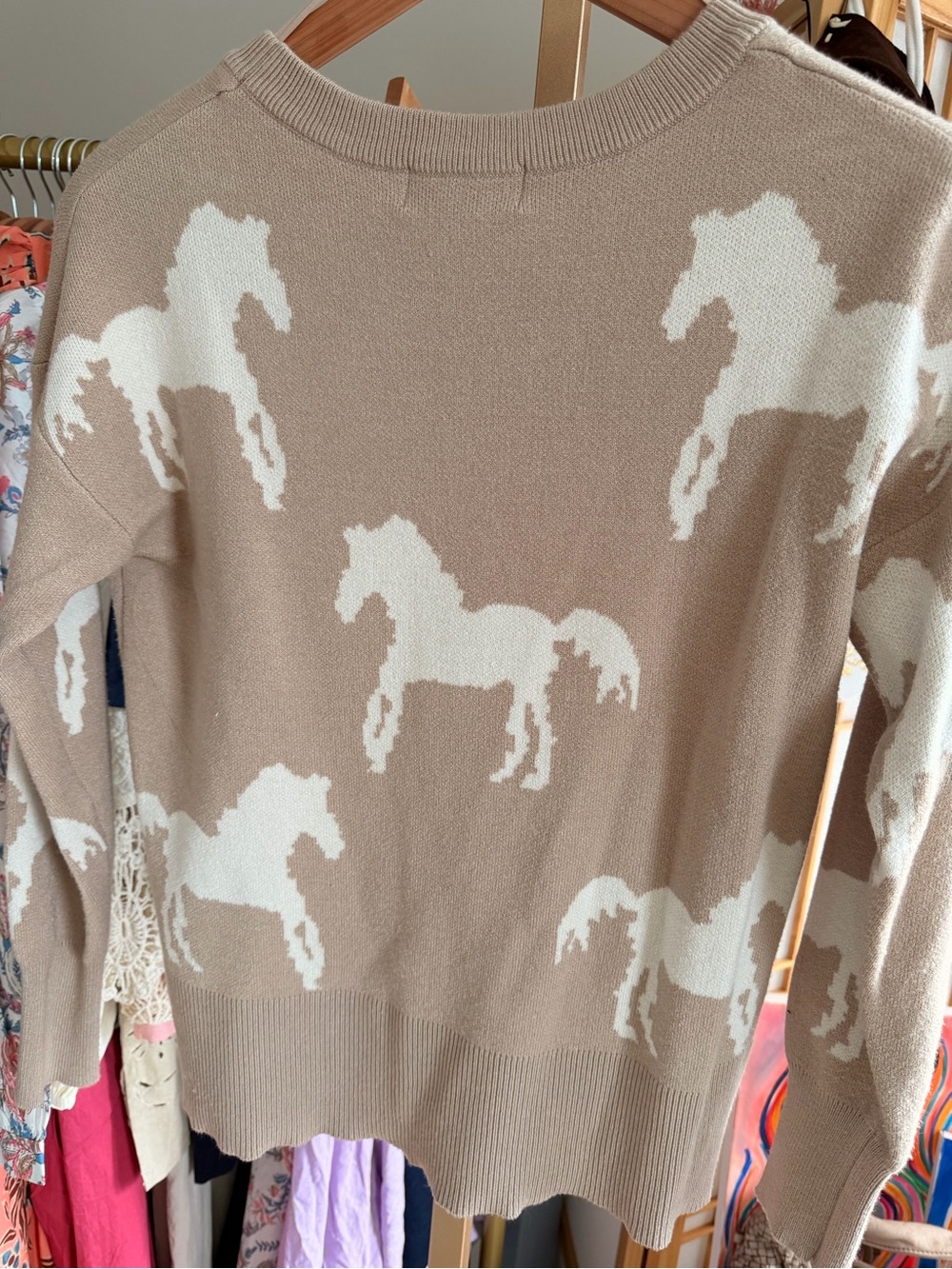Jason Wu Beige & White Horse-Pattern Crewneck Sweater - Picture 7 of 8